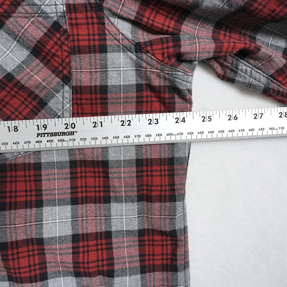 Harley-Davidson Mens XL Red Gray Plaid‎ Flannel Button Up Shirt 96113-20VM Logo